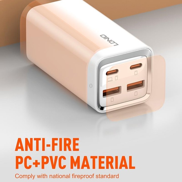 LDNIO A4610C PD65W Dual USB-C / Type-C + Dual USB Fast Charger, Cable Length: 1.5m, Plug Type:US Plug(White)