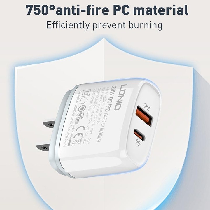 LDNIO Q229 QC3.0 / PD20W USB + Type-C Fast Charger with 1m USB to Micro USB Cable, Plug Type:US Plug(White)