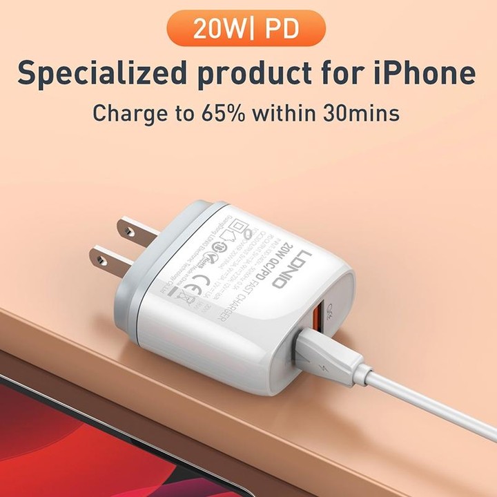 LDNIO Q229 QC3.0 / PD20W USB + Type-C Fast Charger with 1m USB to Micro USB Cable, Plug Type:US Plug(White)