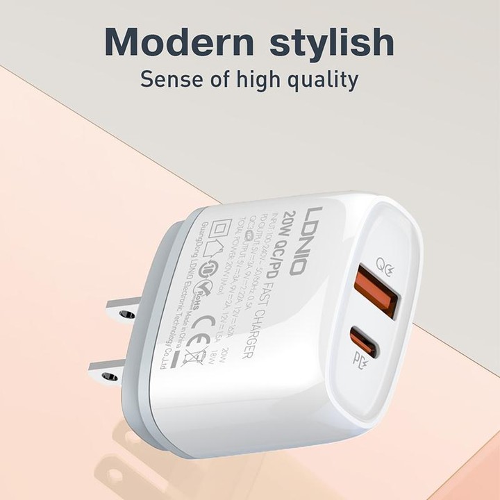 LDNIO Q229 QC3.0 / PD20W USB + Type-C Fast Charger with 1m USB to Micro USB Cable, Plug Type:US Plug(White)