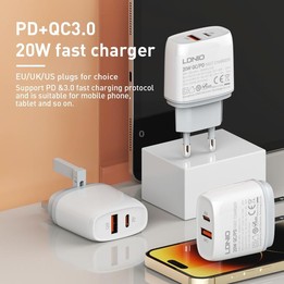 LDNIO Q229 QC3.0 / PD20W USB + Type-C Fast Charger with 1m USB to Micro USB Cable, Plug Type:US Plug(White)