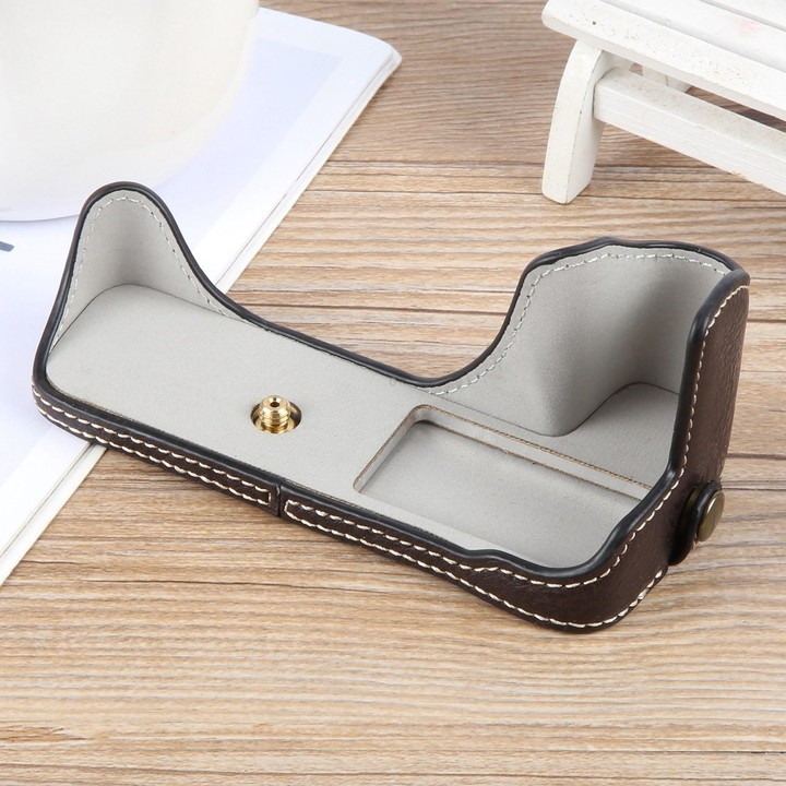 For Canon EOS 200D II / 200D Buffalo Texture PU Leather Camera Half Case Base(Dark Coffee)