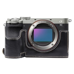 For Sony ILCE-7CM2 / Alpha 7C II Glossy PU Leather Camera Half Case Base(Black)
