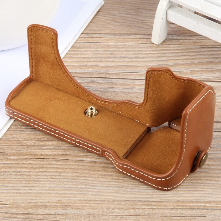 For Sony ILCE-7CM2 / Alpha 7C II Glossy PU Leather Camera Half Case Base(Brown)