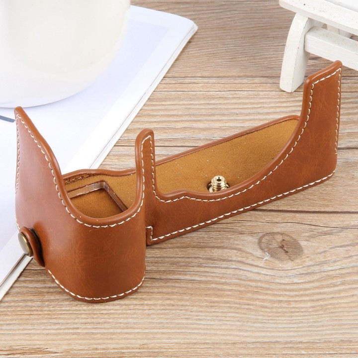 For Sony ILCE-7CM2 / Alpha 7C II Glossy PU Leather Camera Half Case Base(Brown)