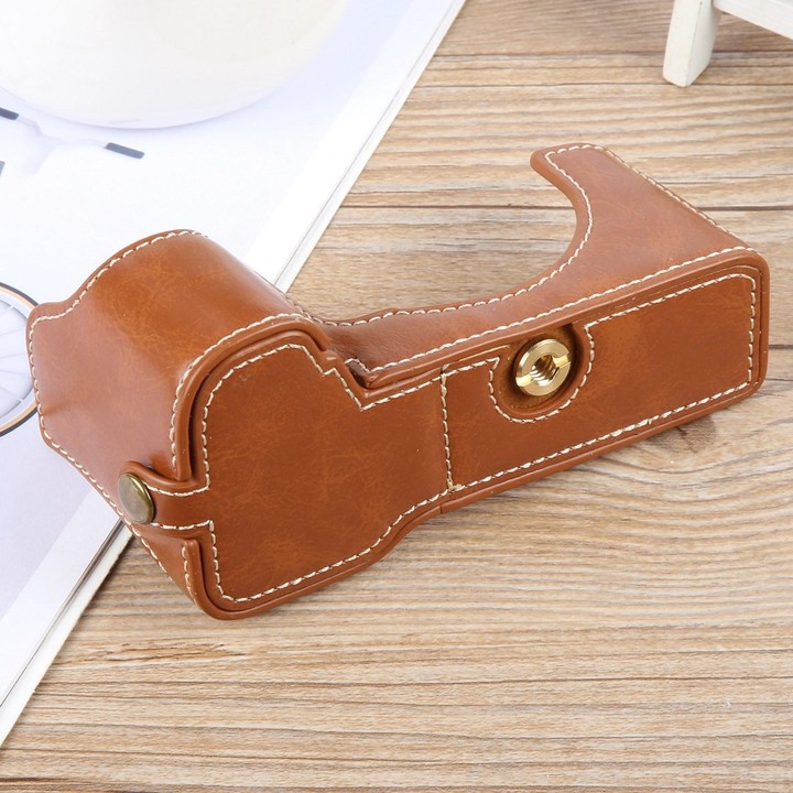 For Sony ILCE-7CM2 / Alpha 7C II Glossy PU Leather Camera Half Case Base(Brown)