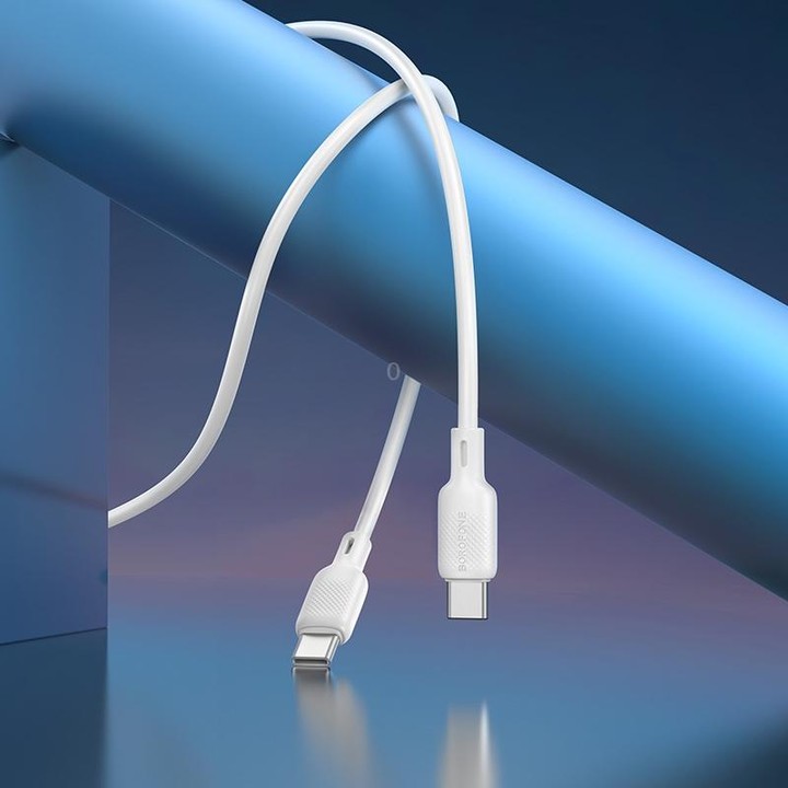 BOROFONE BX113 60W USB-C / Type-C to Type-C Silicone Charging Data Cable, Length:1m(White)