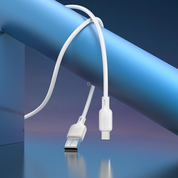 BOROFONE BX113 3A USB to USB-C / Type-C Silicone Charging Data Cable, Length:1m(White)
