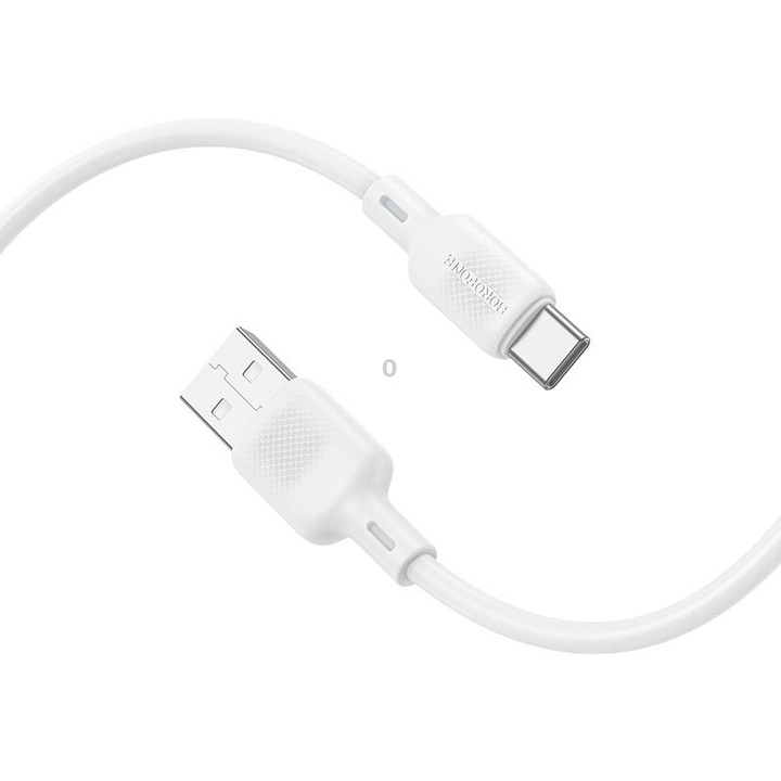 BOROFONE BX113 3A USB to USB-C / Type-C Silicone Charging Data Cable, Length:1m(White)