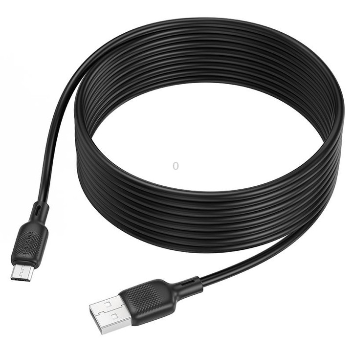 BOROFONE BX113 2.4A USB to Micro USB Silicone Charging Data Cable, Length:3m(Black)