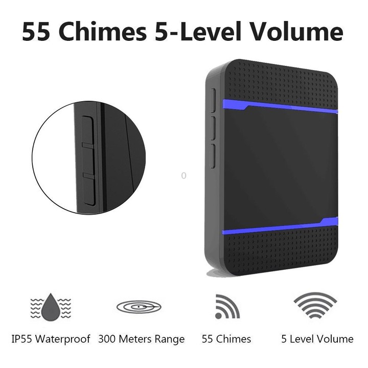 N15K-2T1-B 110dB IP55 Waterproof Wireless Doorbell, Receiver x 1 and Transmitter x 2, US Plug(Black)