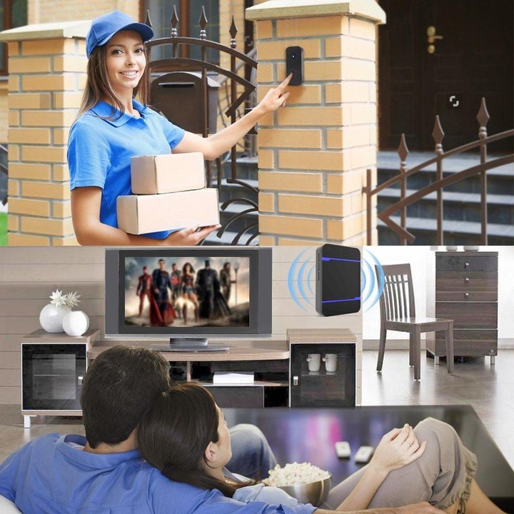 N15K-2T2-B 110dB IP55 Waterproof Wireless Doorbell, Receiver x 2 and Transmitter x 2, US Plug(Black)