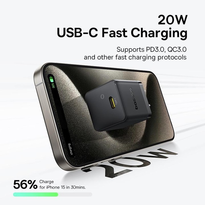 Baseus 1C 20W Type-C Palm Fast Charger, Plug:US Plug(Black)