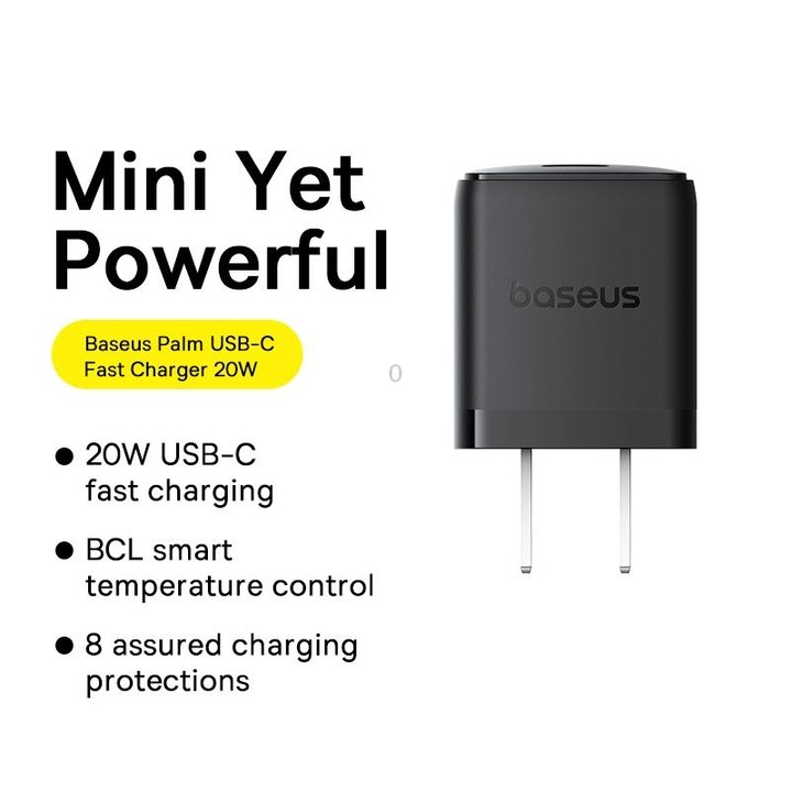 Baseus 1C 20W Type-C Palm Fast Charger, Plug:US Plug(Black)