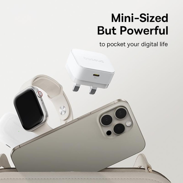 Baseus 1C 20W Type-C Palm Fast Charger, Plug:UK Plug(White)
