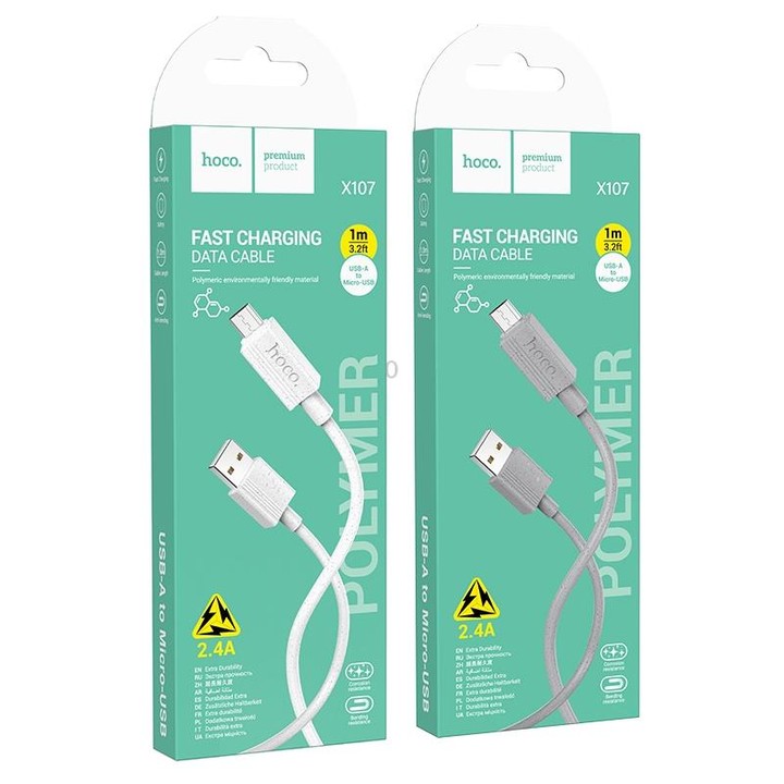 hoco X107 USB to Micro USB Favor 2.4A Charging Data Cable, Length:1m(White)