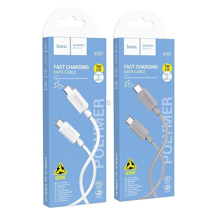hoco X107 USB-C / Type-C to USB-C / Type-C Favor 60W Charging Data Cable, Length:1m(White)