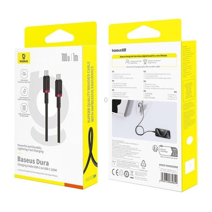 Baseus Dura Series USB-C / Type-C to USB-C / Type-C 100W Fast Charging Cable, Length:1m(Red Black)
