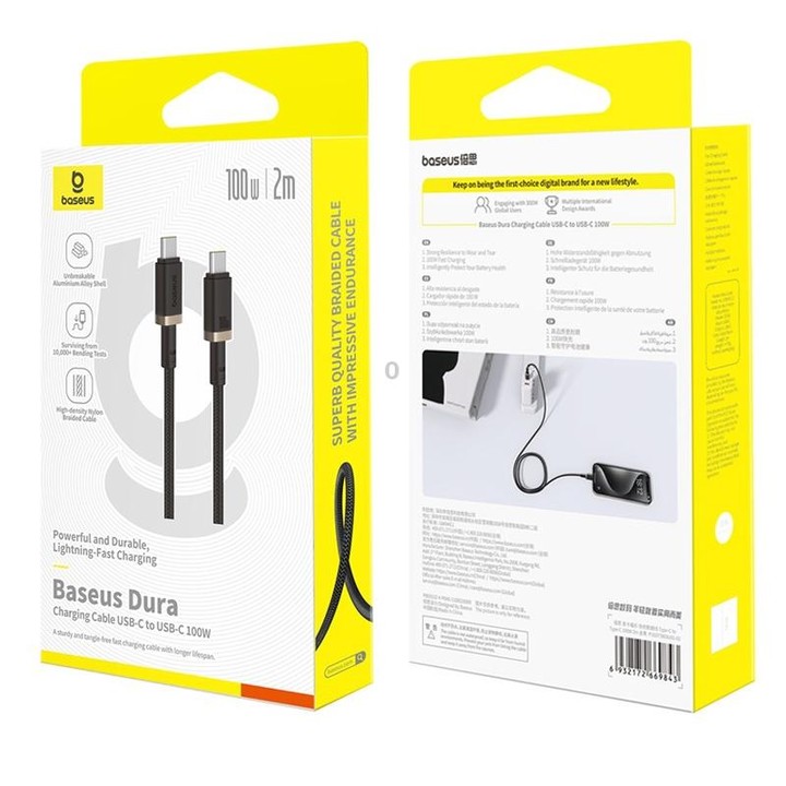 Baseus Dura Series USB-C / Type-C to USB-C / Type-C 100W Fast Charging Cable, Length:2m(Gold Black)