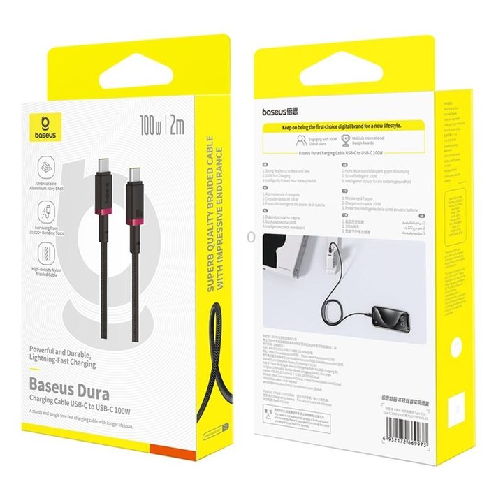 Baseus Dura Series USB-C / Type-C to USB-C / Type-C 100W Fast Charging Cable, Length:2m(Red Black)