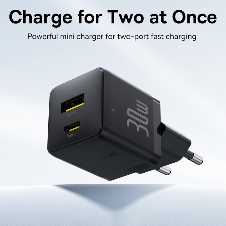 Baseus PD30W USB, USB-C / Type-C Fast Charger, Plug Type:EU Plug(Black)