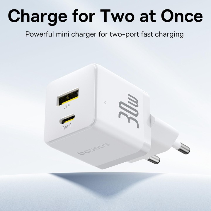 Baseus PD30W USB, USB-C / Type-C Fast Charger, Plug Type:EU Plug(White)