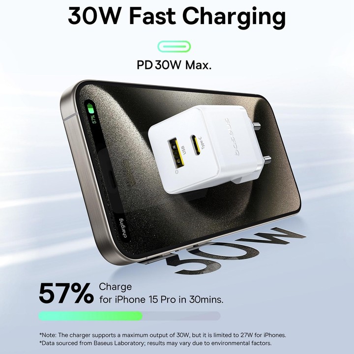 Baseus PD30W USB, USB-C / Type-C Fast Charger, Plug Type:EU Plug(White)