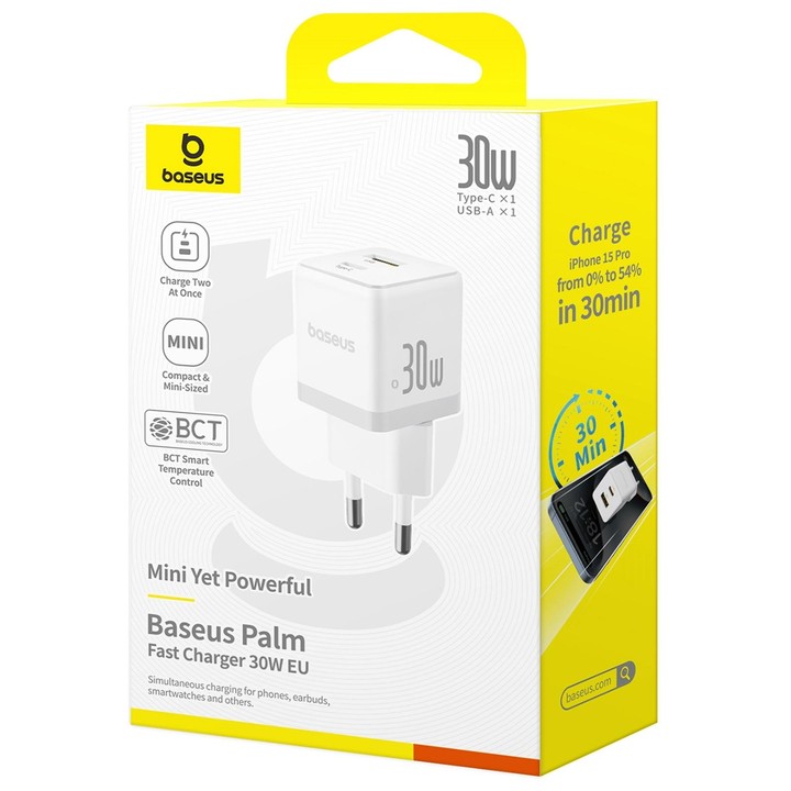 Baseus PD30W USB, USB-C / Type-C Fast Charger, Plug Type:EU Plug(White)
