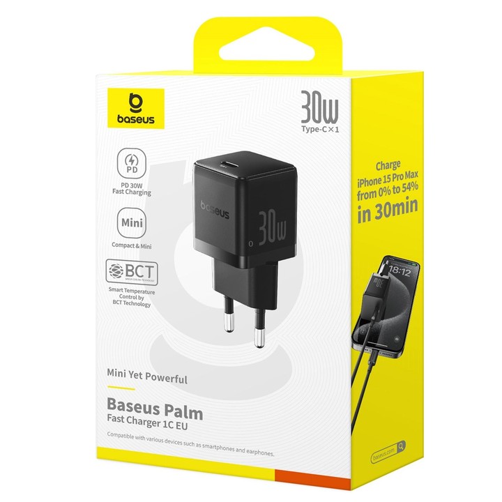 Baseus PD30W USB-C / Type-C Fast Charger, Plug Type:EU Plug(White)