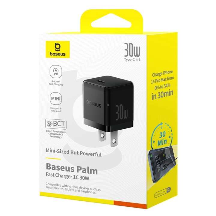 Baseus PD30W USB-C / Type-C Fast Charger, Plug Type:US Plug(Black)