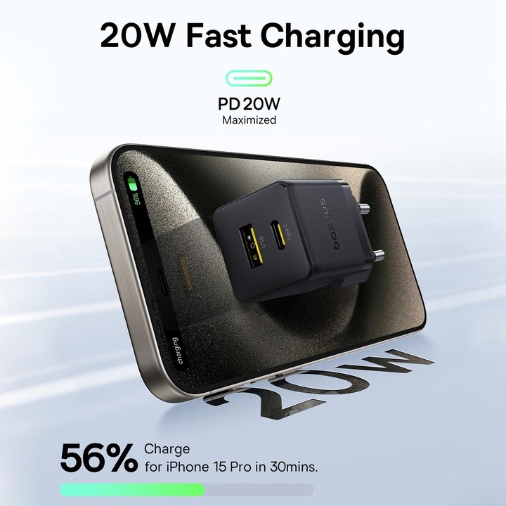 Baseus PD20W USB, USB-C / Type-C Fast Charger, Plug Type:EU Plug(Black)
