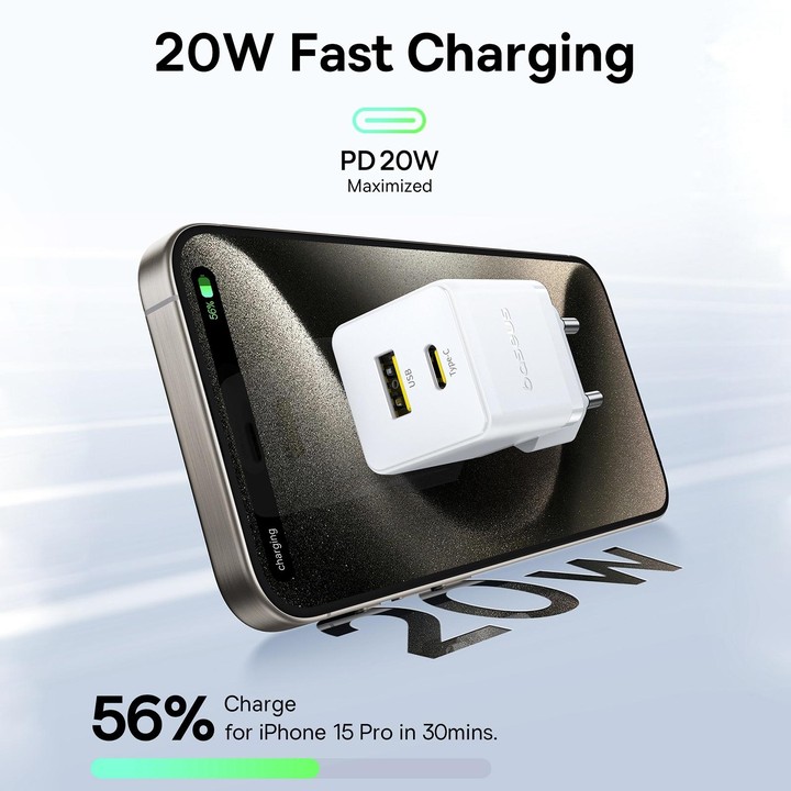 Baseus PD20W USB, USB-C / Type-C Fast Charger, Plug Type:EU Plug(White)