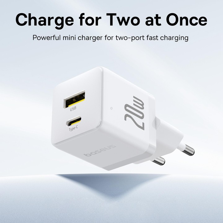 Baseus PD20W USB, USB-C / Type-C Fast Charger, Plug Type:EU Plug(White)
