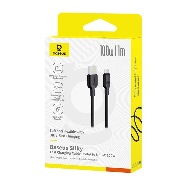 Baseus Silky Series 1m 100W USB to USB-C / Type-C Fast Charging Cable(Black)