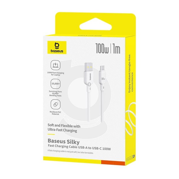 Baseus Silky Series 1m 100W USB to USB-C / Type-C Fast Charging Cable(White)