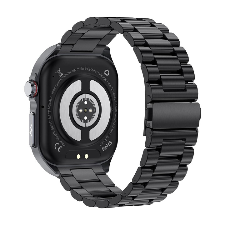 ET585 2.04 inch Steel Strap IP68 Waterproof Smart Watch, Support ECG / Blood Composition Measurement(Black)