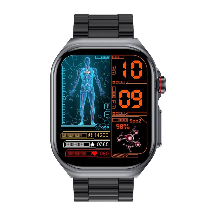 ET585 2.04 inch Steel Strap IP68 Waterproof Smart Watch, Support ECG / Blood Composition Measurement(Black)