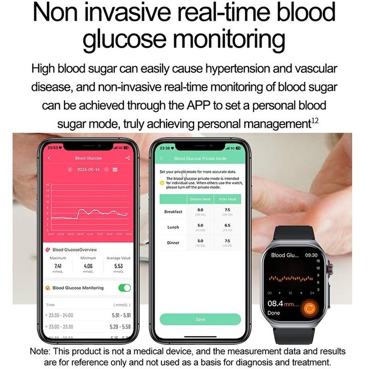 ET585 2.04 inch Steel Strap IP68 Waterproof Smart Watch, Support ECG / Blood Composition Measurement(Black)