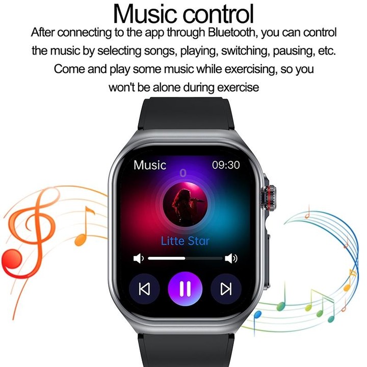 ET585 2.04 inch Silicone Strap IP68 Waterproof Smart Watch, Support ECG / Blood Composition Measurement(Black)