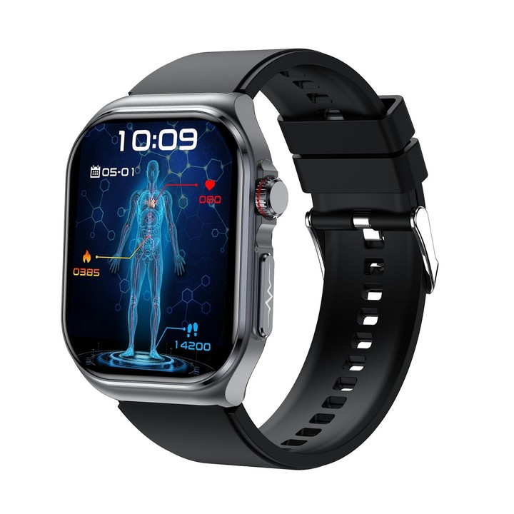 ET585 2.04 inch Silicone Strap IP68 Waterproof Smart Watch, Support ECG / Blood Composition Measurement(Black)