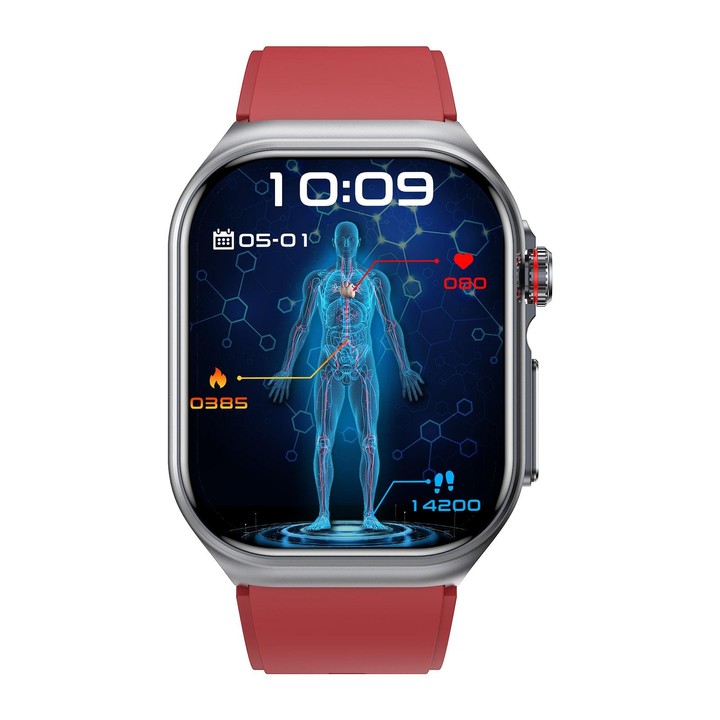 ET585 2.04 inch Silicone Strap IP68 Waterproof Smart Watch, Support ECG / Blood Composition Measurement(Red)