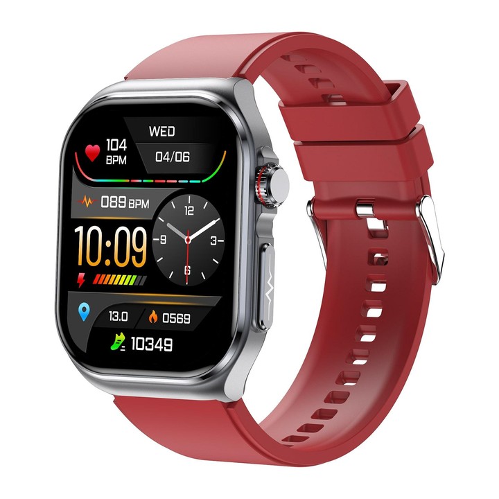 ET585 2.04 inch Silicone Strap IP68 Waterproof Smart Watch, Support ECG / Blood Composition Measurement(Red)