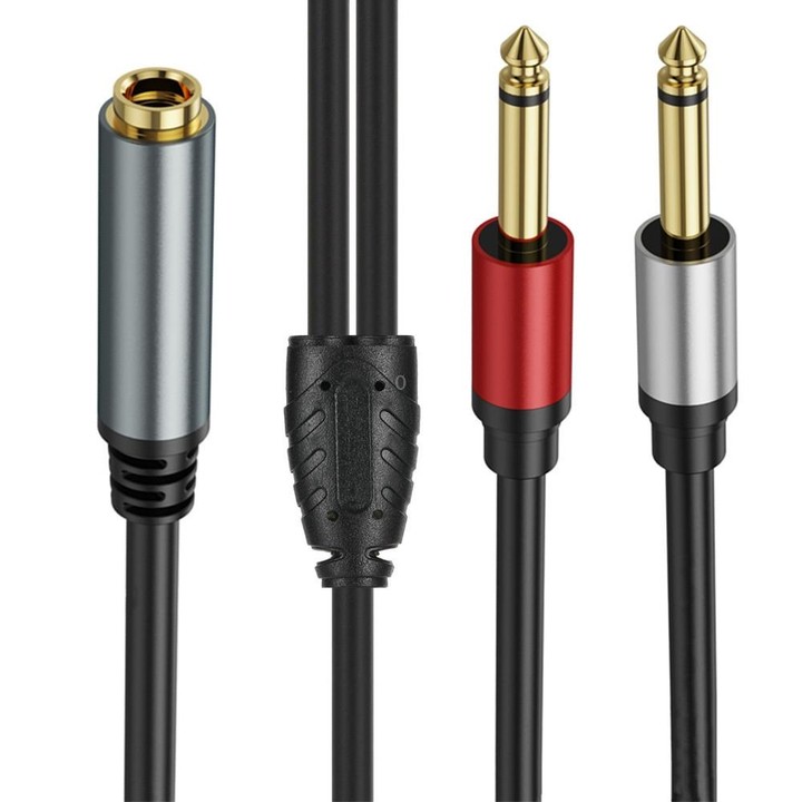 5m 6.35mm TRS Stereo Female to 2 x 6.35mm TS Male Mono Audio Adapter Cable(Black)