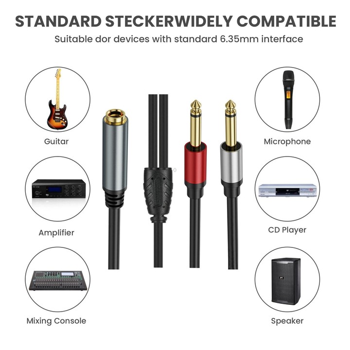5m 6.35mm TRS Stereo Female to 2 x 6.35mm TS Male Mono Audio Adapter Cable(Black)