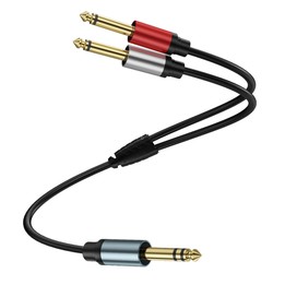 0.3m Gold Plated 6.35mm Male Dual Sound TRS Stereo to 2 x 6.35mm Male TS Mono Y Splitter Adapter Audio Cable(Black)