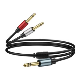 1m Gold Plated 6.35mm Male Dual Sound TRS Stereo to 2 x 6.35mm Male TS Mono Y Splitter Adapter Audio Cable(Black)