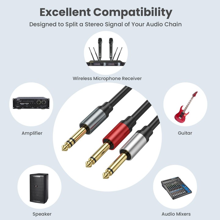 1m Gold Plated 6.35mm Male Dual Sound TRS Stereo to 2 x 6.35mm Male TS Mono Y Splitter Adapter Audio Cable(Black)