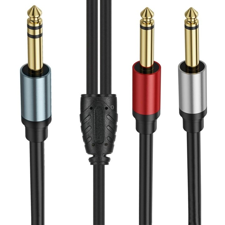 2m Gold Plated 6.35mm Male Dual Sound TRS Stereo to 2 x 6.35mm Male TS Mono Y Splitter Adapter Audio Cable(Black)