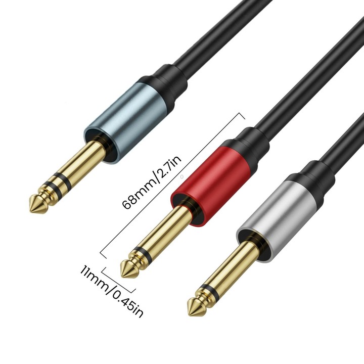 3m Gold Plated 6.35mm Male Dual Sound TRS Stereo to 2 x 6.35mm Male TS Mono Y Splitter Adapter Audio Cable(Black)