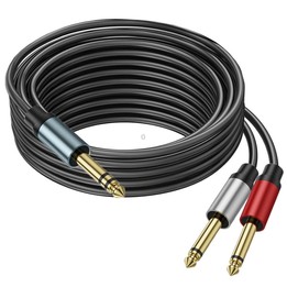 5m Gold Plated 6.35mm Male Dual Sound TRS Stereo to 2 x 6.35mm Male TS Mono Y Splitter Adapter Audio Cable(Black)